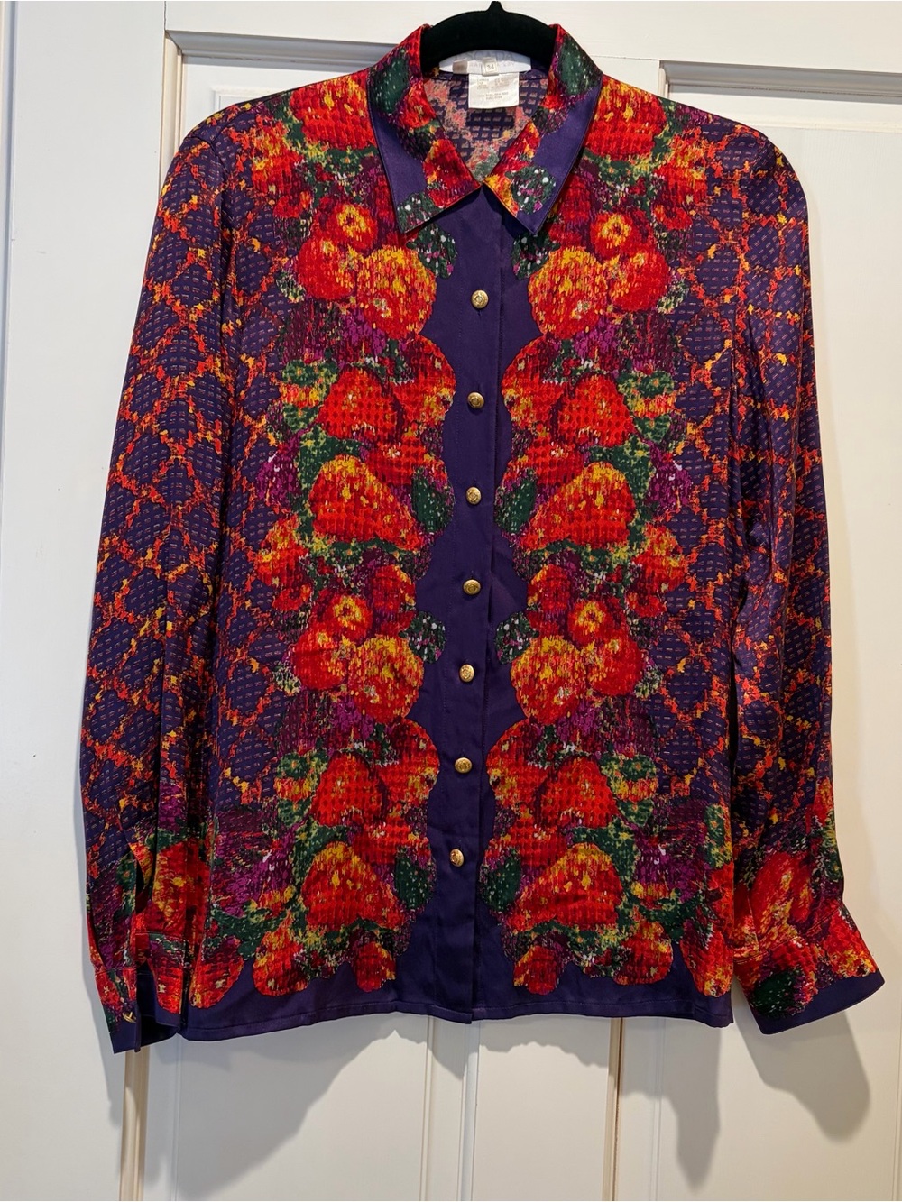 Escada Purple Floral Print Silk Blouse